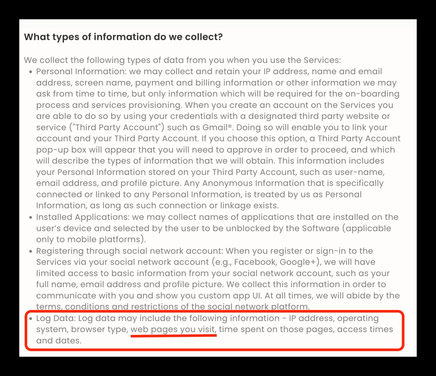 Part of Hola VPN's privacy policy