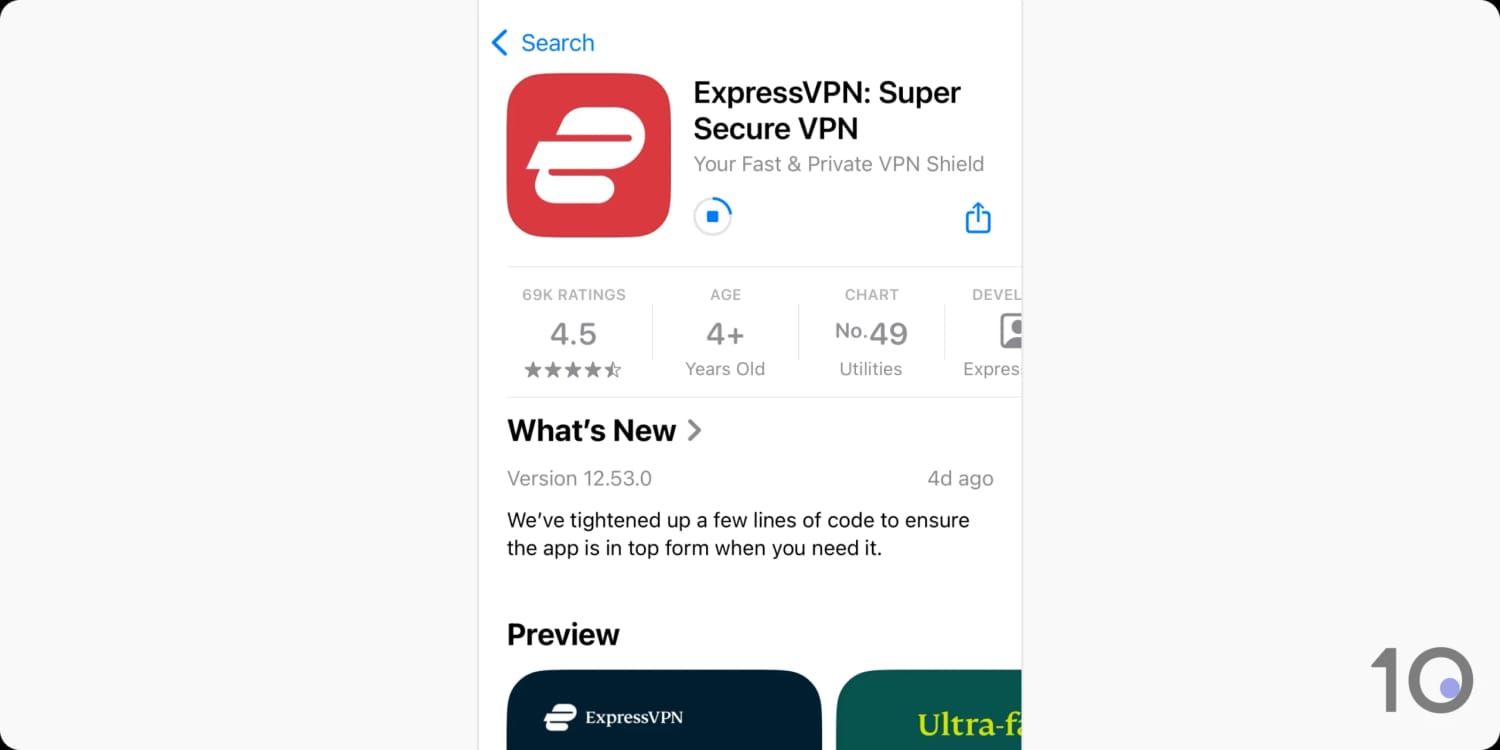 Screenshot of ExpressVPN App Store listing.