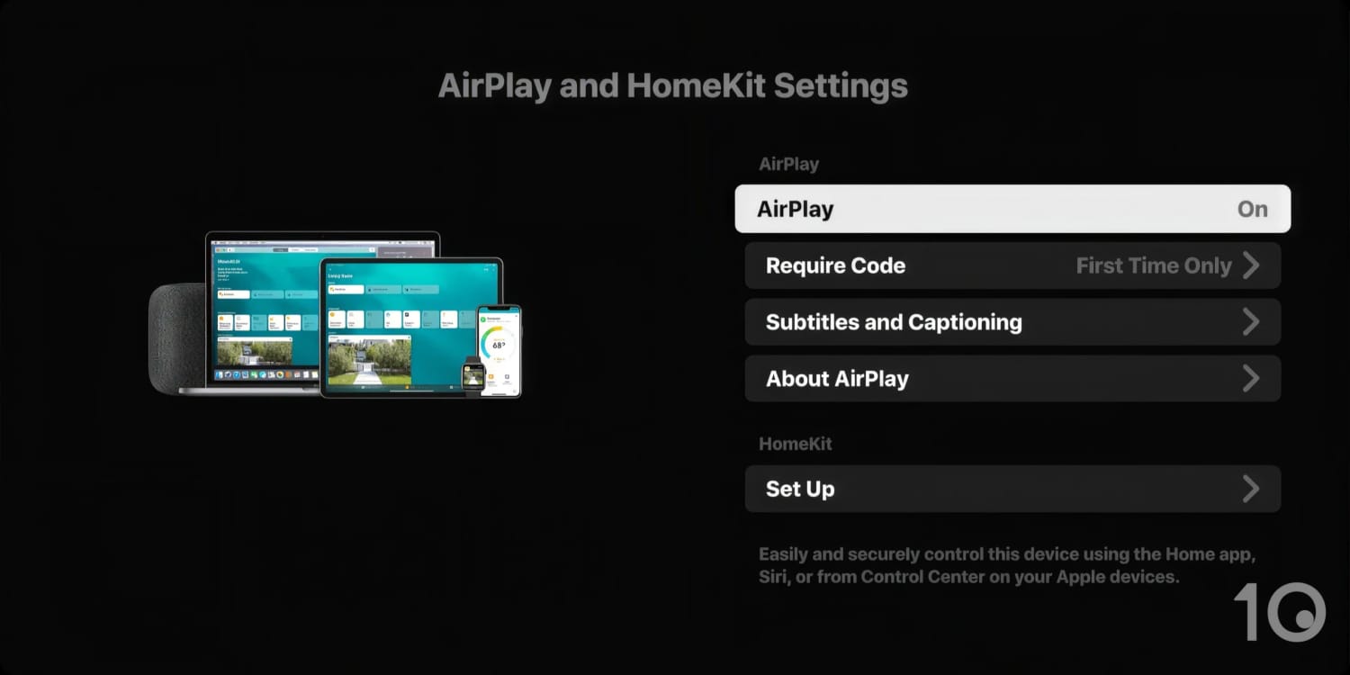 AirPlay and HomeKit settings menu with AirPlay turned on.