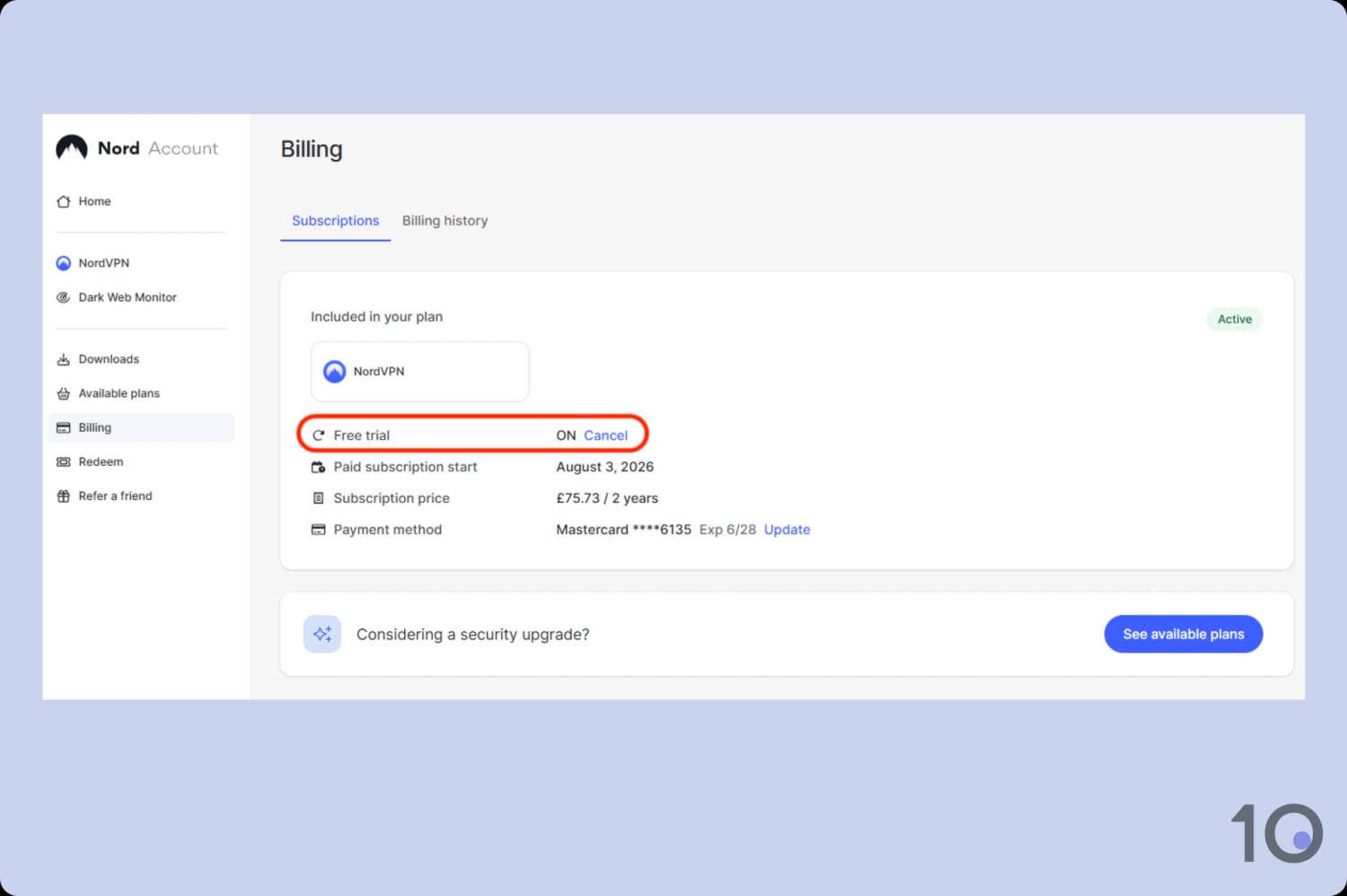 Cancelling your NordVPN free trial.