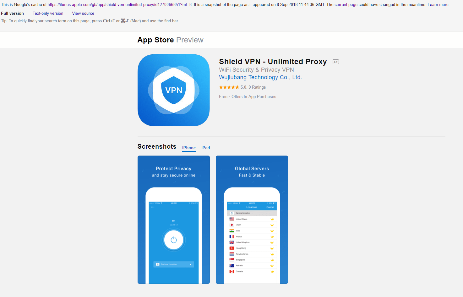 Shield VPN  - cached App Store listing