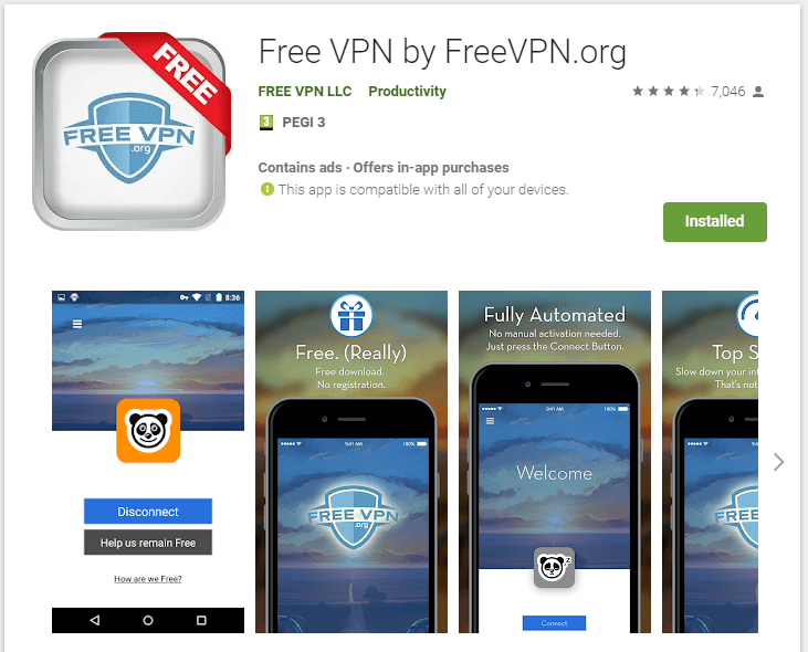 FreeVPN.org Google Play listing