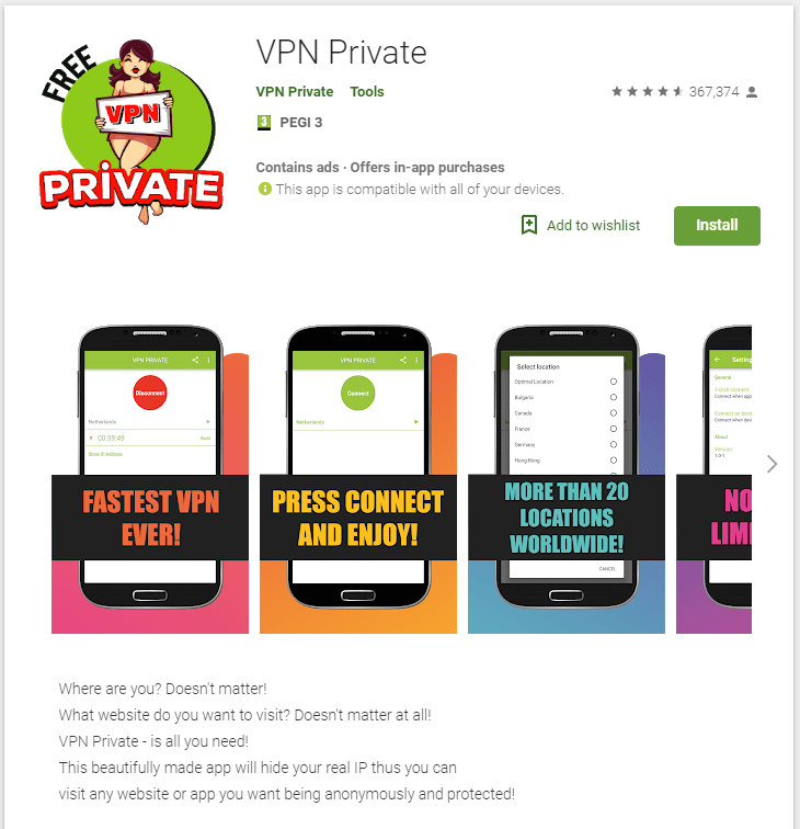 VPN Private Google Play listings
