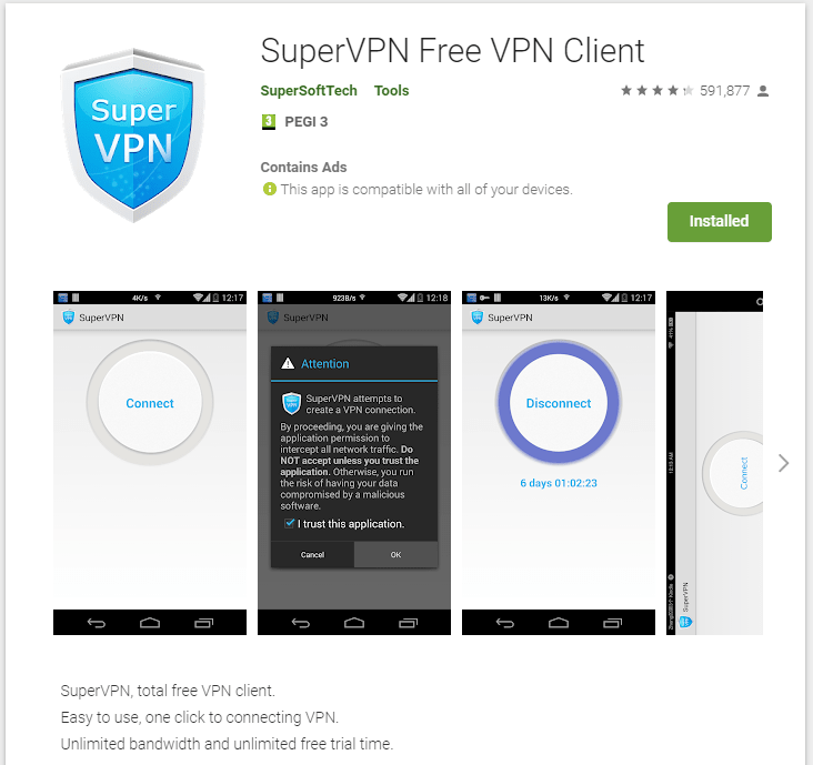 SuperVPN Free VPN Client Google Play listing