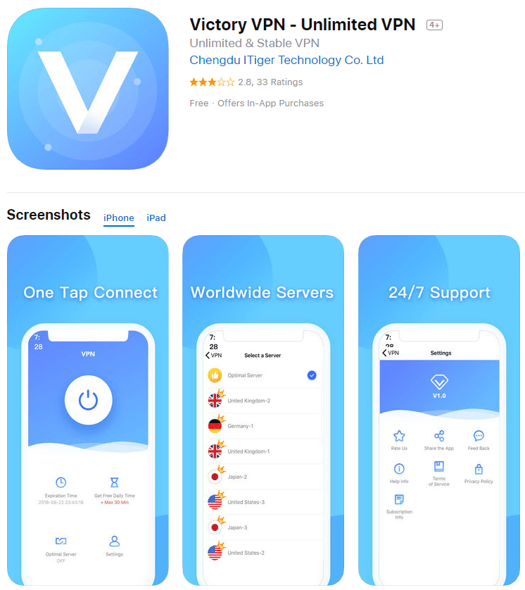 Victory VPN App Store listing