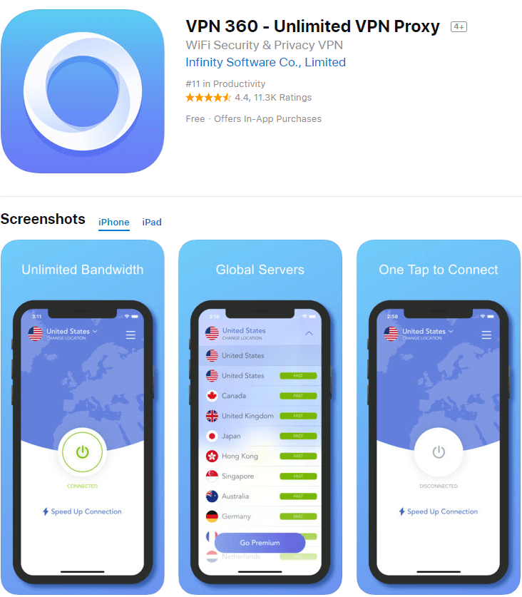 VPN 360 App Store listing