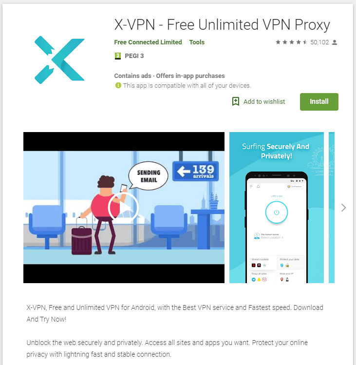 X-VPN Google Play screenshot
