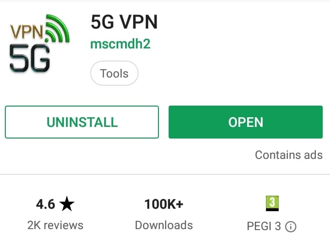 5G VPN Play Store screenshot