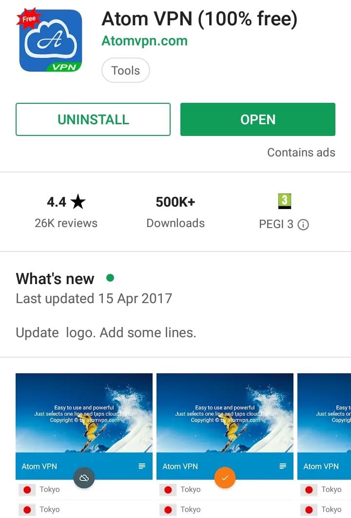 Atom VPN Play Store screenshot