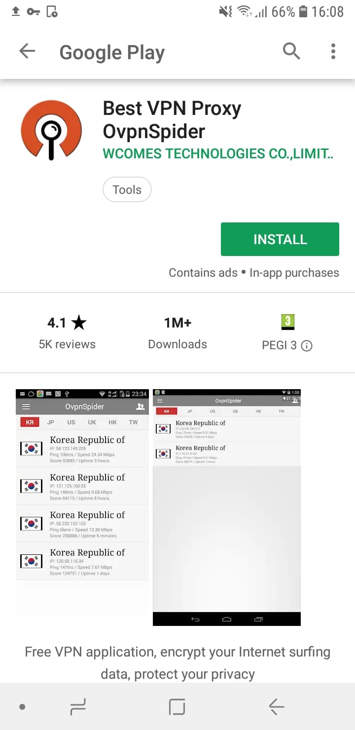 OvpnSpider Play Store screenshot