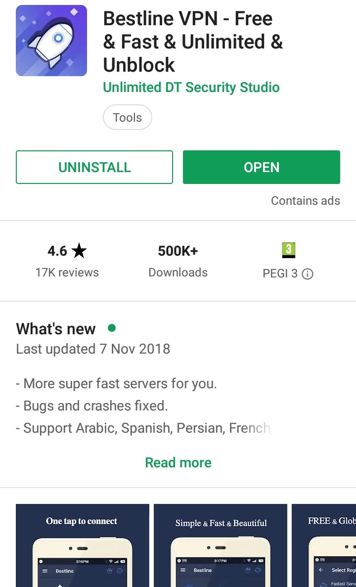 Bestline VPN Play Store screenshot
