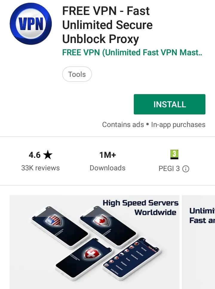 FREE VPN Unlimited Play Store screenshot