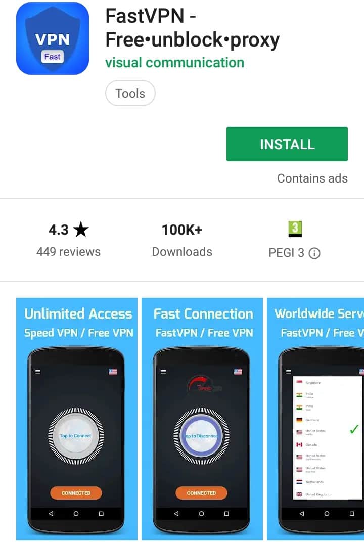 FastVPN Play Store screenshot