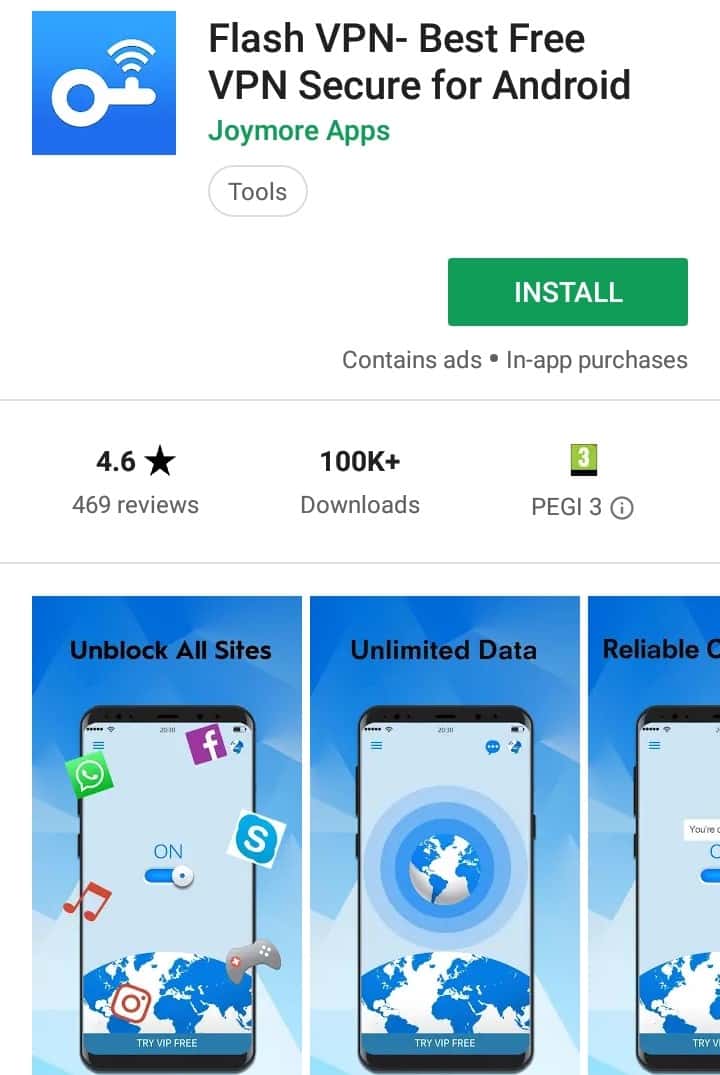 Flash VPN Play Store screenshot