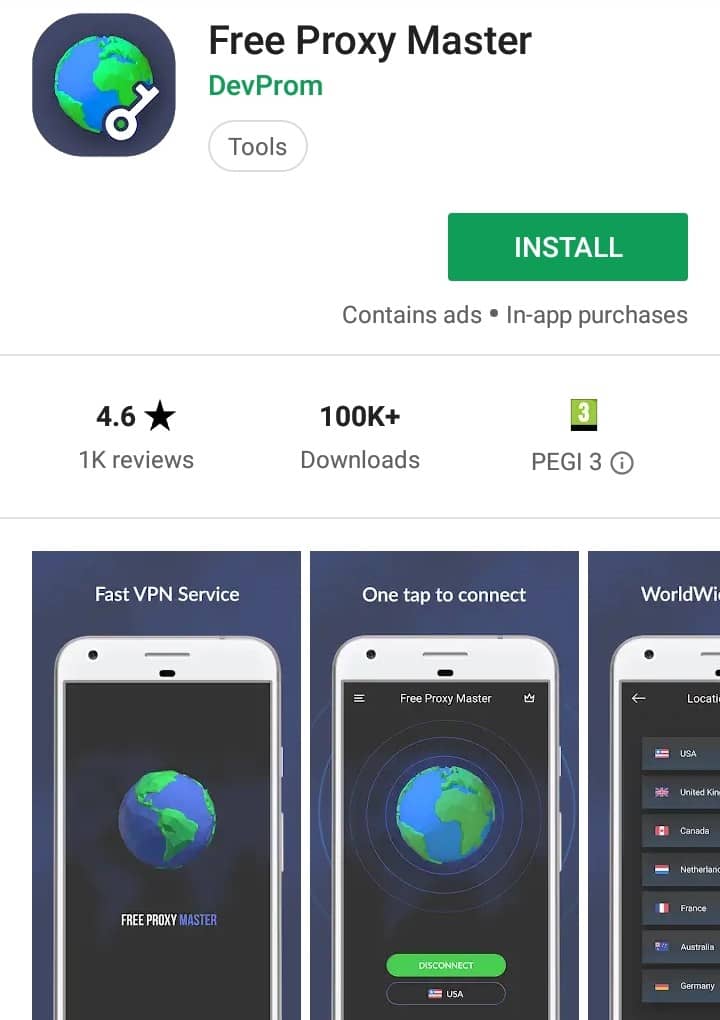 Free Proxy Master Play Store screenshot