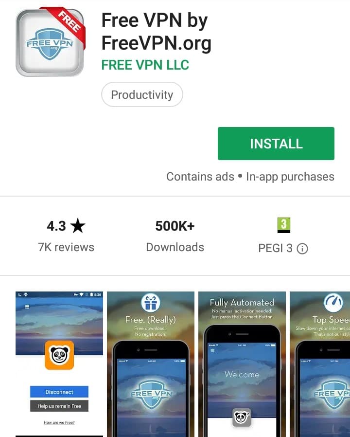 Free VPN by FreeVPN.org Play Store screenshot