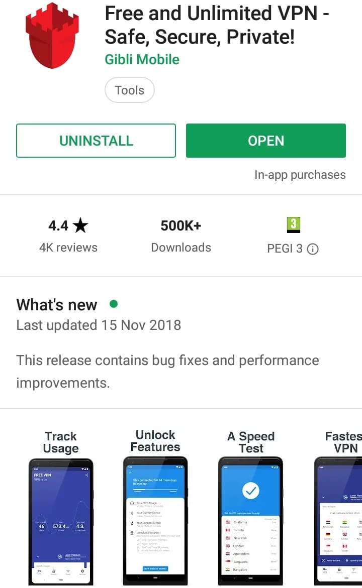 Free and Unlimited VPN Play Store screenshot