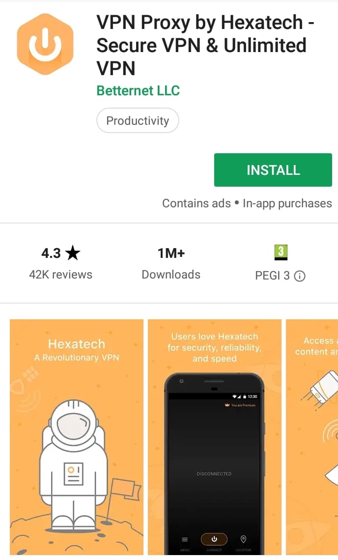 VPN Proxy by Hexatech Play Store screenshot