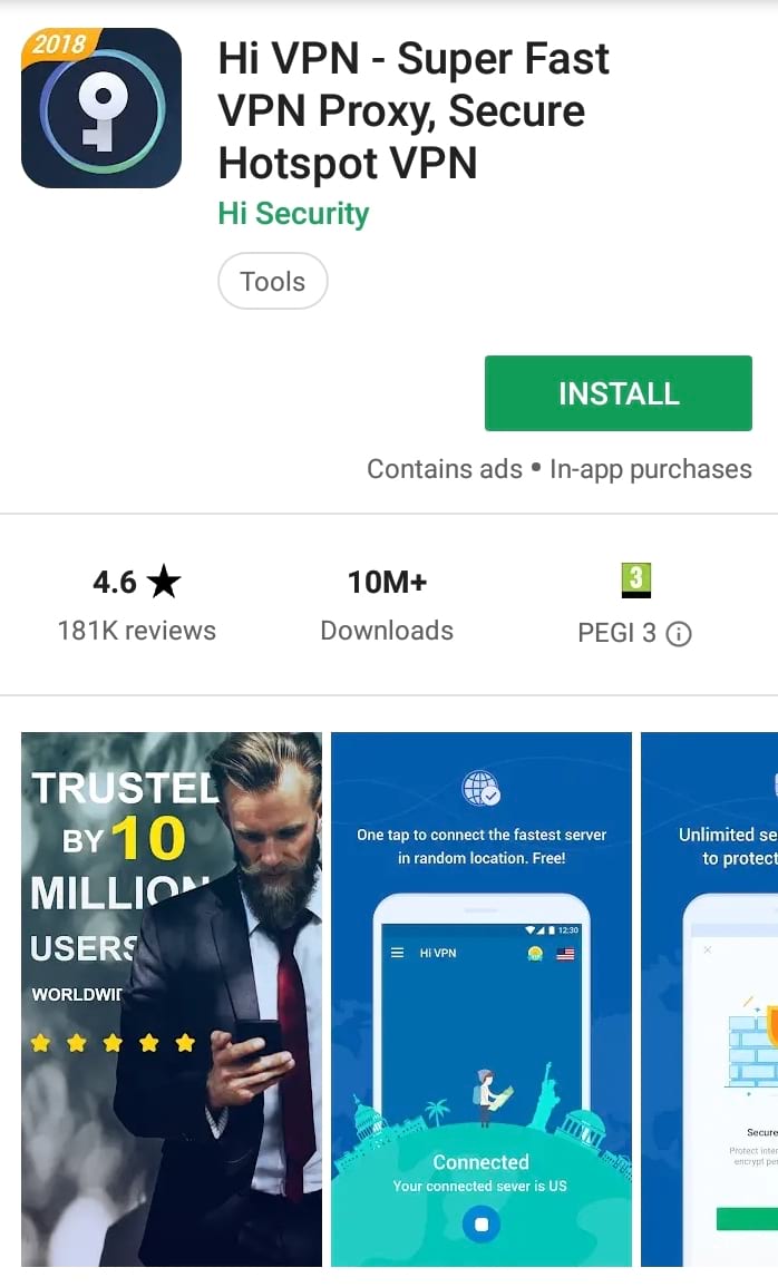 Hi VPN Play Store screenshot