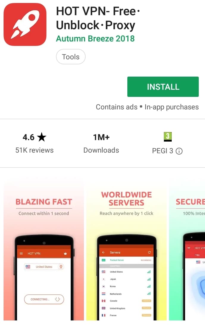 HOT VPN Play Store screenshot