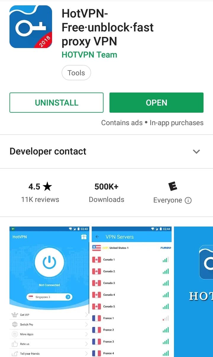 HOTVPN Play Store screenshot
