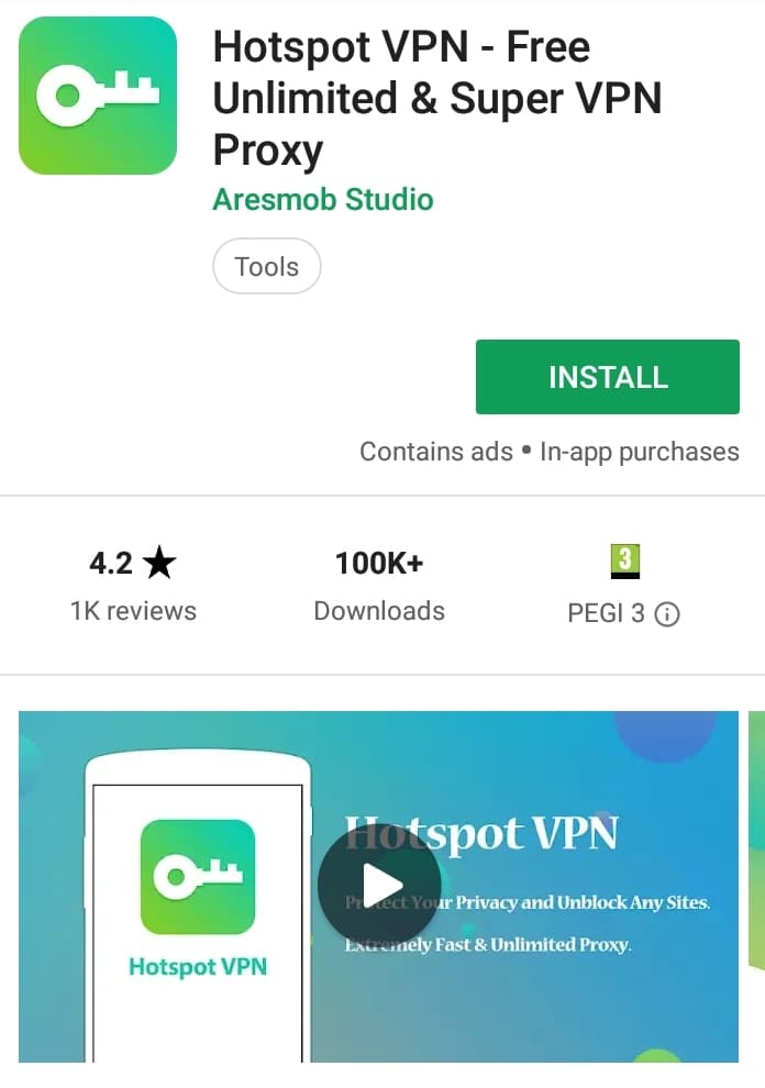 Hotspot VPN Play Store screenshot