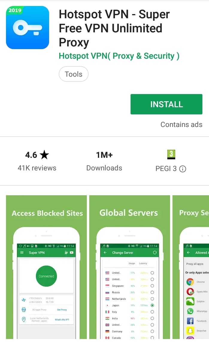 Hotspot VPN Play Store screenshot