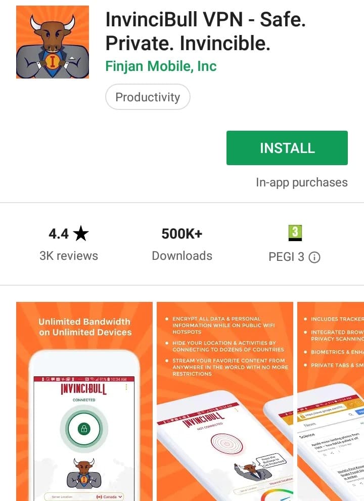 InvinciBull VPN Play Store screenshot