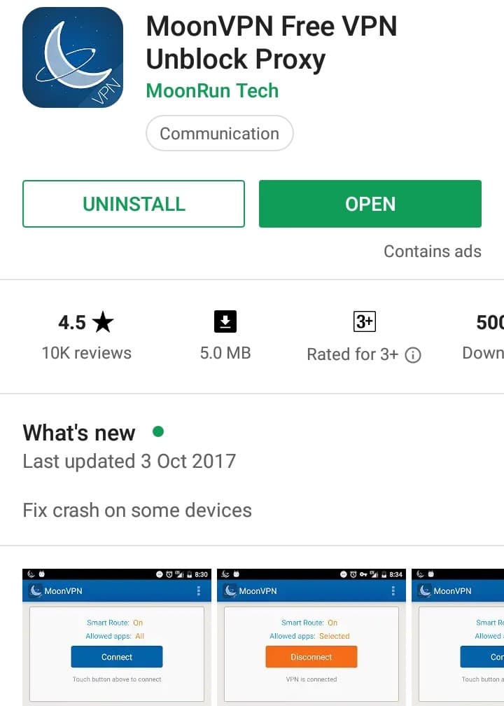 MoonVPN Play Store screenshot