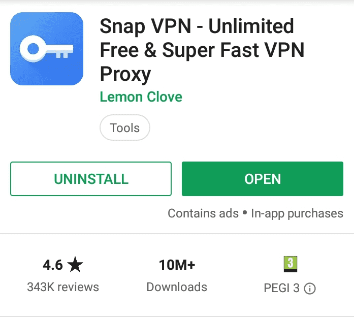 Snap VPN Play Store screenshot