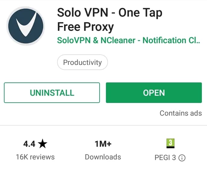 Solo VPN Play Store screenshot