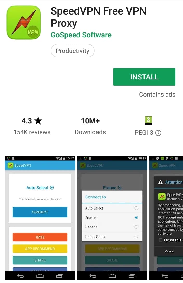 SpeedVPN Play Store screenshot