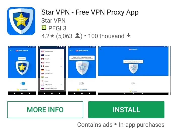 Star VPN Play Store screenshot
