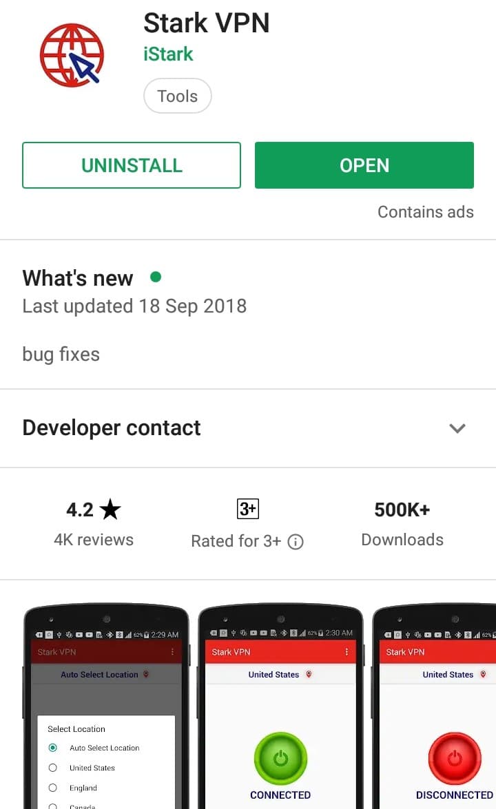 Stark VPN Play Store screenshot