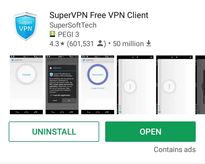 SuperVPN Free VPN Client Play Store screenshot