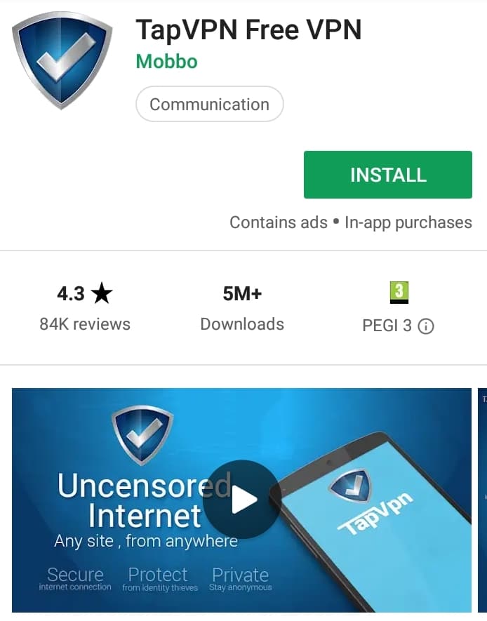 TapVPN Play Store screenshot