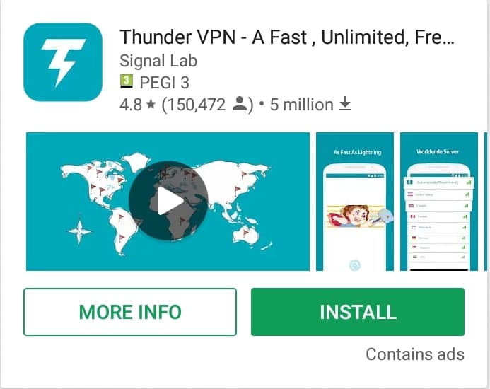 Thunder VPN Play Store screenshot