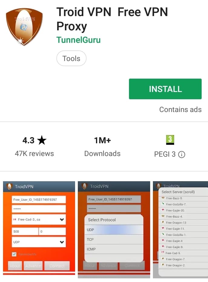 Troid VPN Play Store screenshot