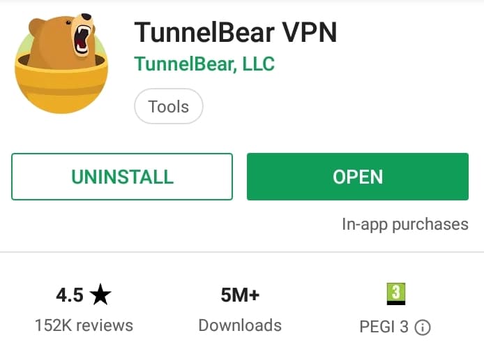 TunnelBear VPN Play Store screenshot