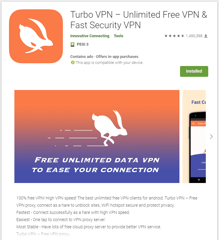 TurboVPN Play Store screenshot