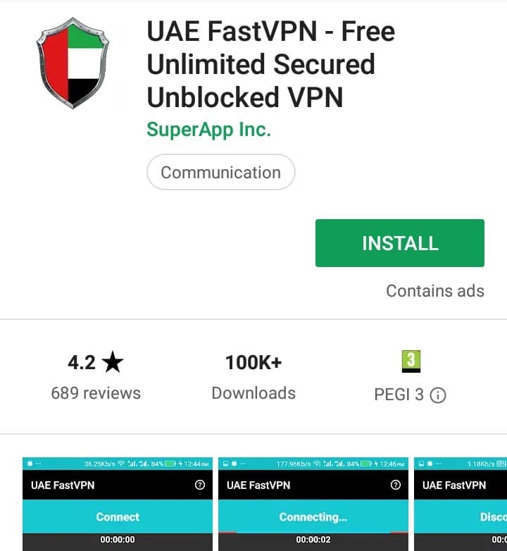 UAE FastVPN Play Store screenshot