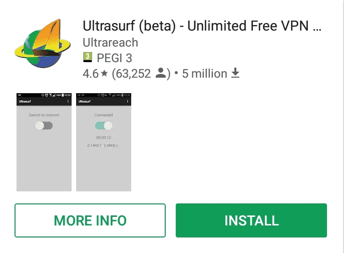 Ultrasurf Play Store screenshot