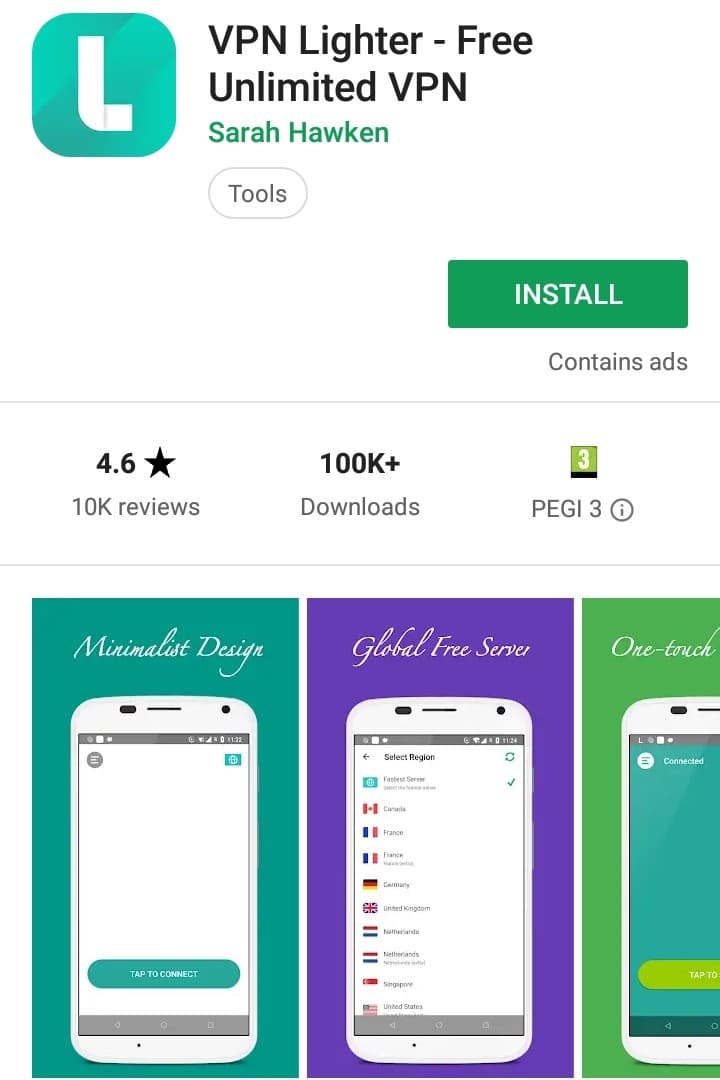 VPN Lighter Play Store screenshot