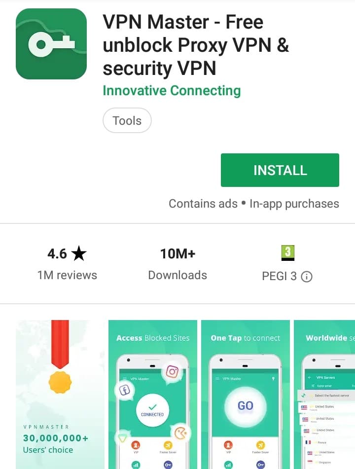 VPN Proxy Master Play Store screenshot