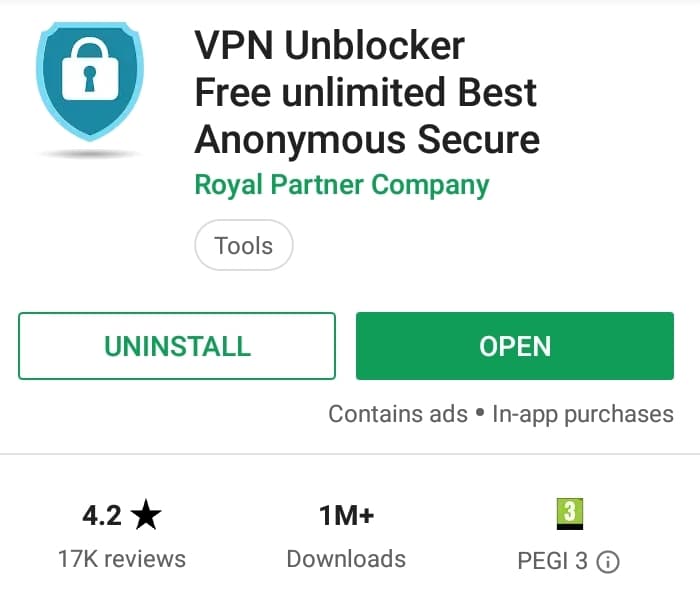 VPN Unblocker Play Store screenshot