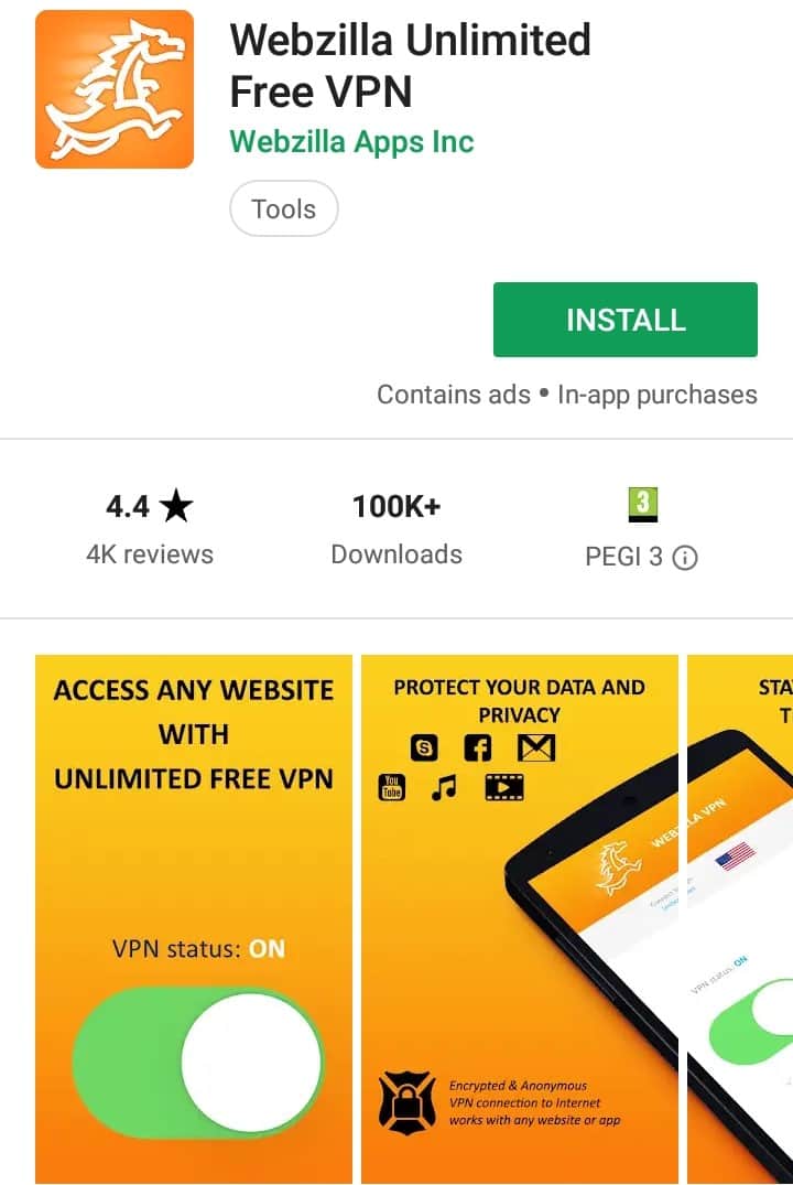Webzilla Play Store screenshot