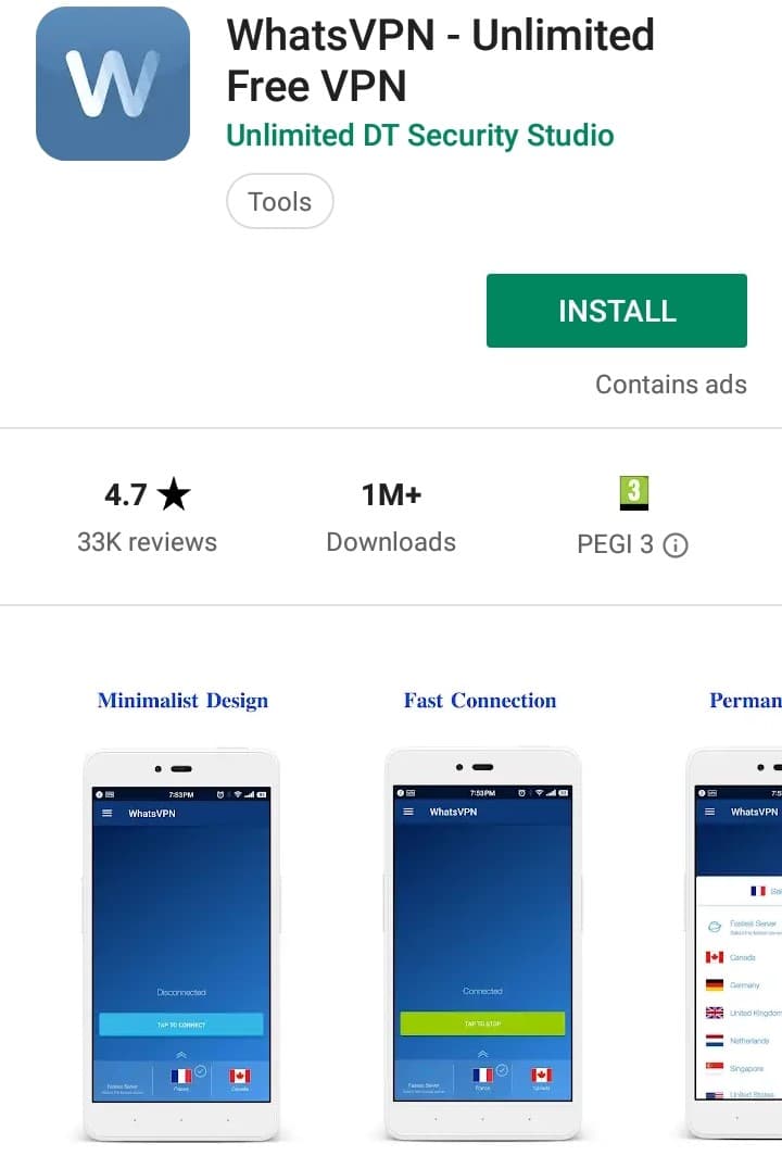 WhatsVPN Play Store screenshot