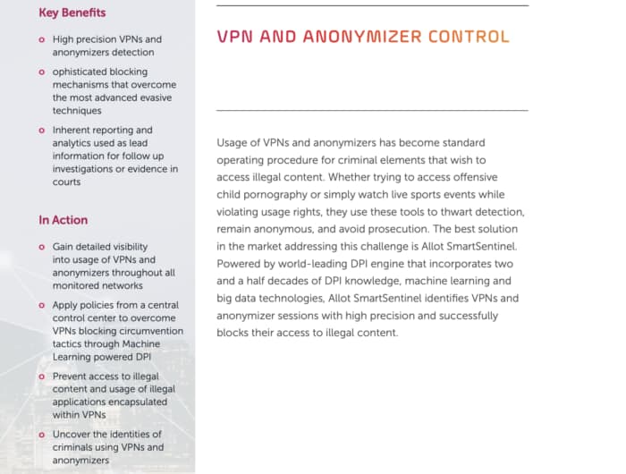 Allot VPN and Anonymizer control