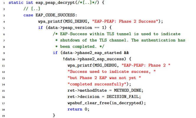 Vulnerable PEAPv1 code in wpa_supplicant