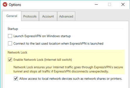 A screenshot of the kill switch within ExpressVPN